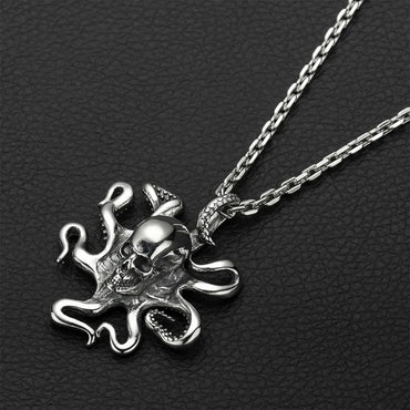 Silver Octopus Skull Pendant