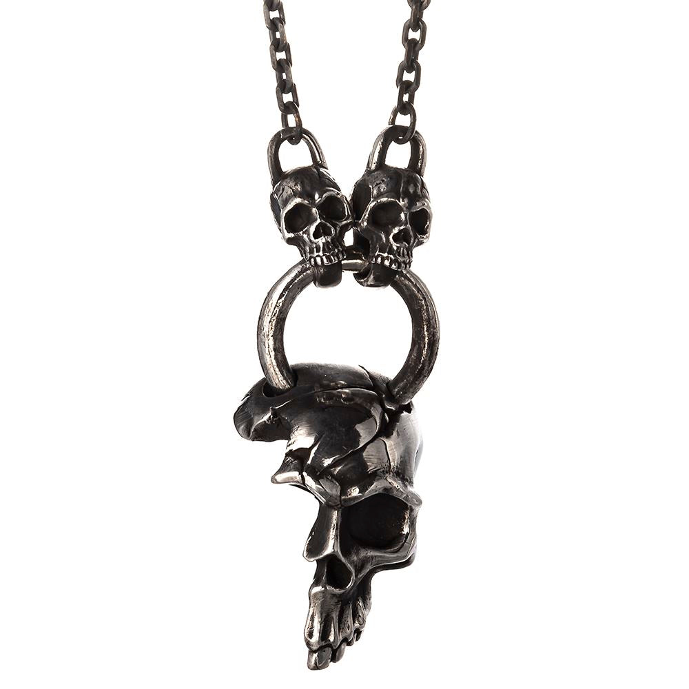 999 Fine Silver Gothic Black Skull Necklace