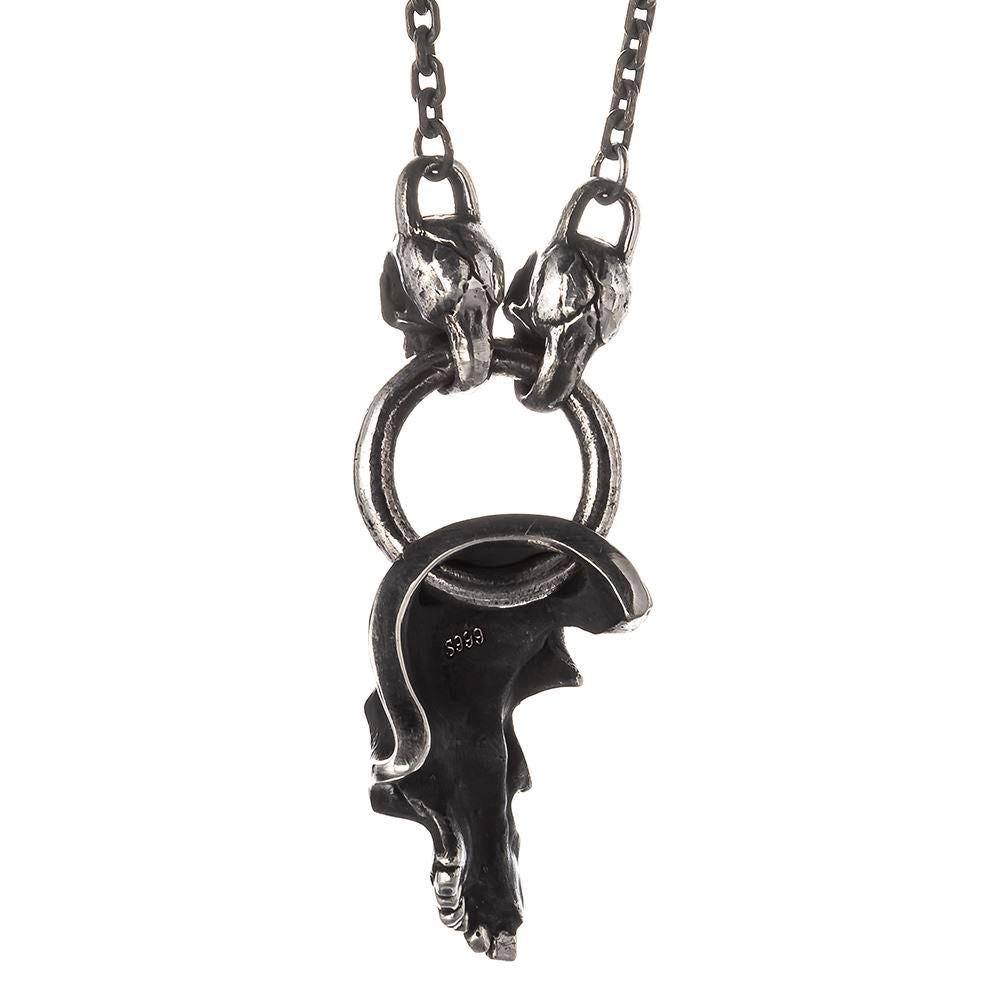 999 Fine Silver Gothic Black Skull Necklace