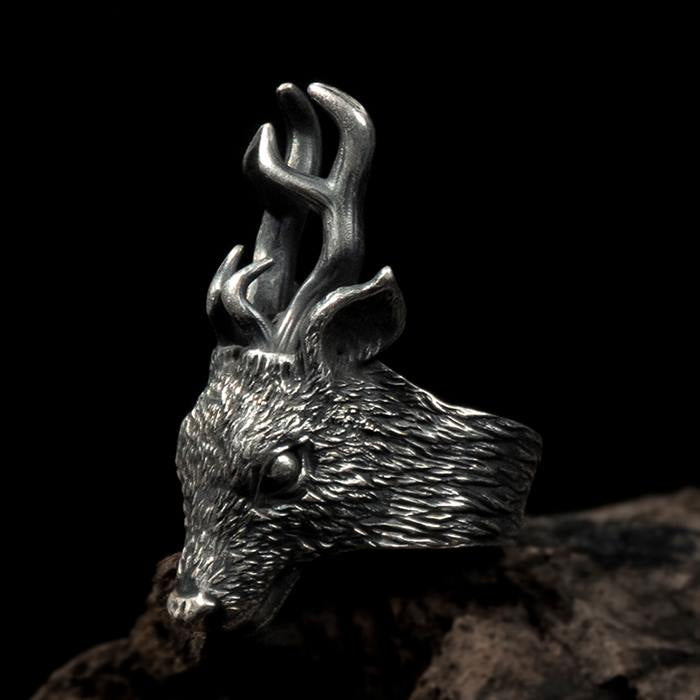 Silver Heavy Deer Head Ring