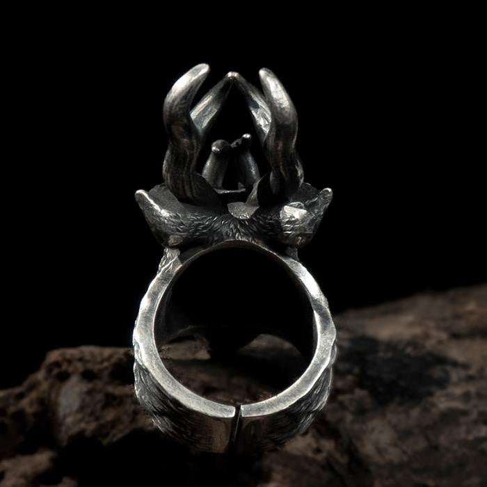 Silver Heavy Deer Head Ring