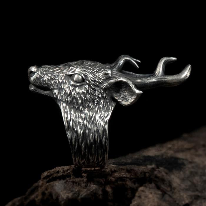 Silver Heavy Deer Head Ring