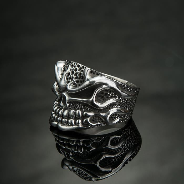 Silver Flame Skull Ring