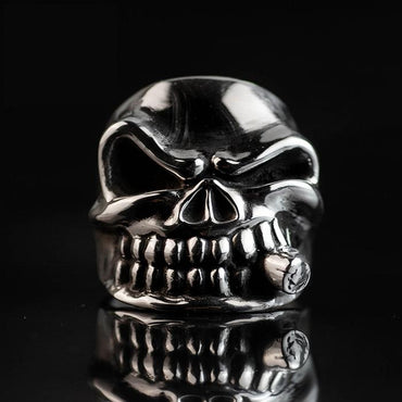Silver Skull Ring With Cigar