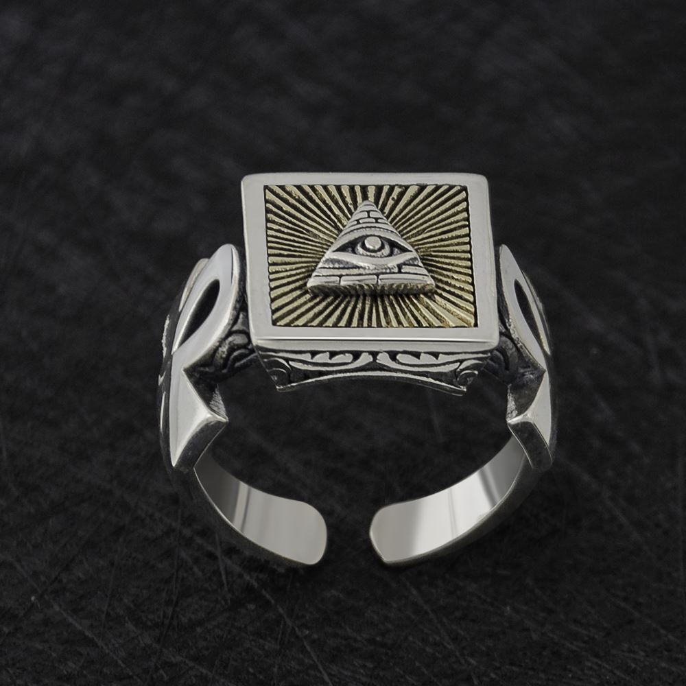 Silver Ankh All Seeing Eye Ring