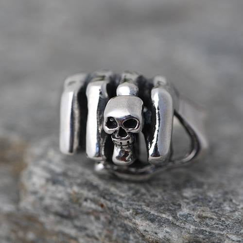 Silver Fist Skull Ring