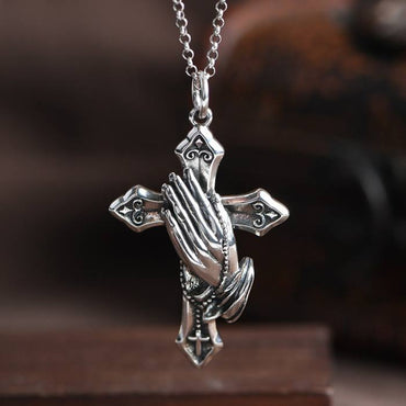 Praying Hands Cross Pendant Necklace
