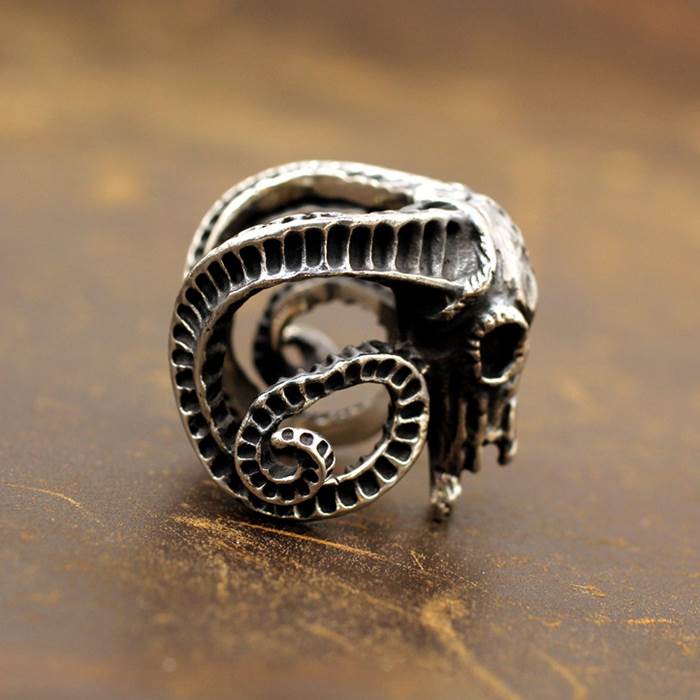 Silver Ram Skull Ring