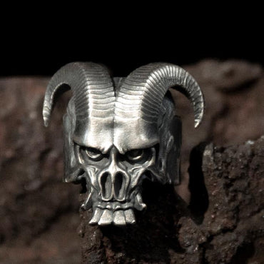 Silver Satan Devil Skull Ring