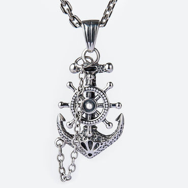 Silver Anchor Rudder Pendant Necklace