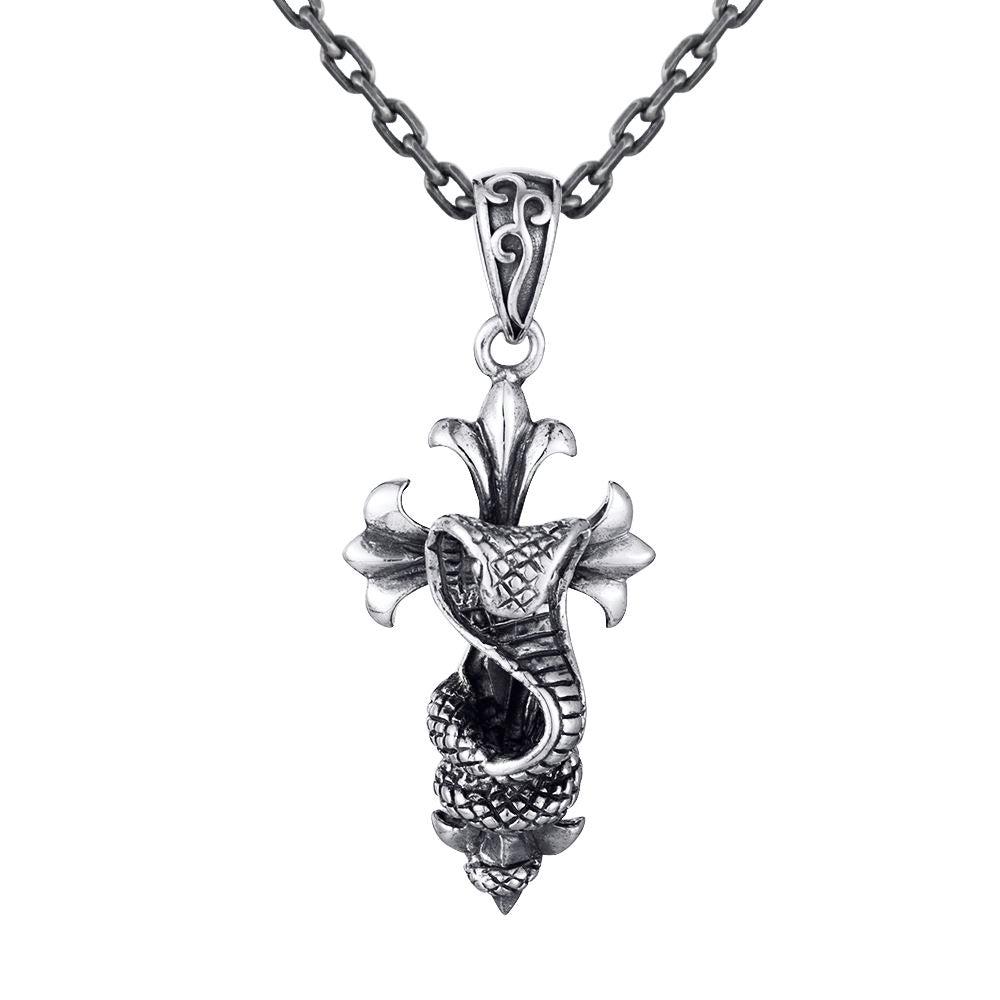 Silver Cobra Cross Pendant Necklace