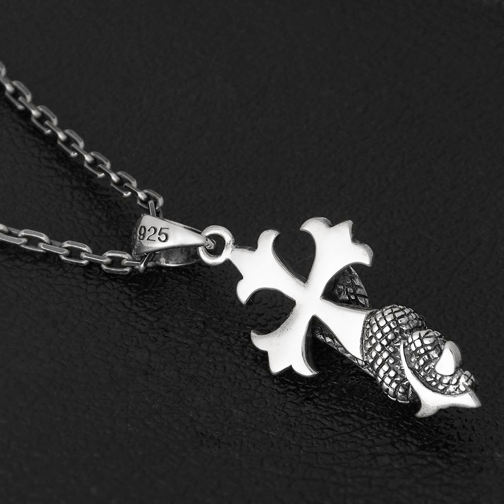 Silver Cobra Cross Pendant Necklace