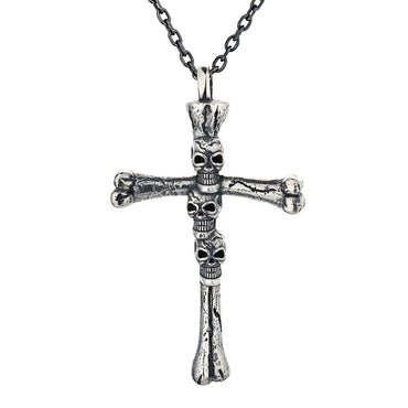Silver Cross Bone Skull Necklace