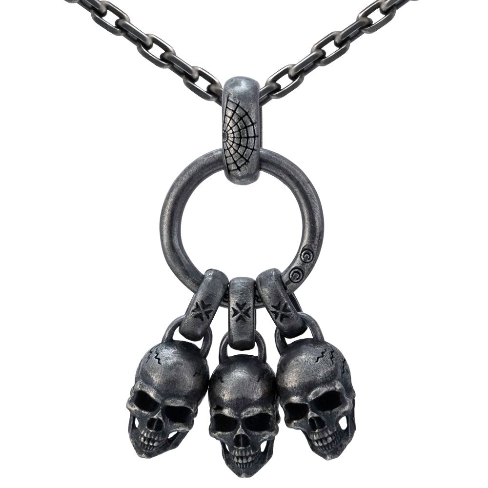 Triple Skull Pendant Necklace