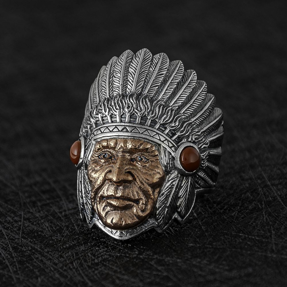 Silver Indian Chief Head Ring