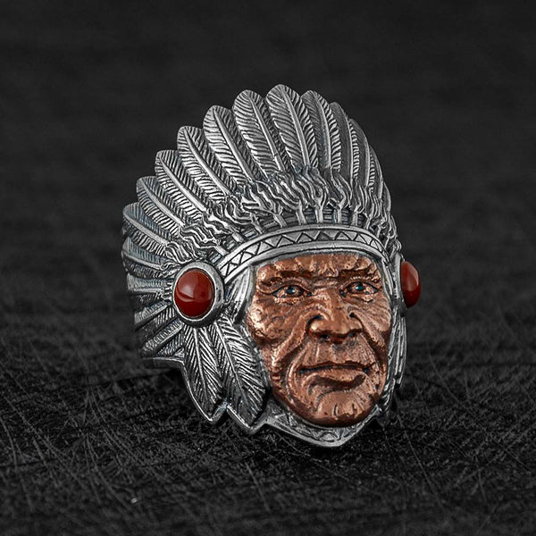 Indian Chief Native Men's Jewelry Chiefs Jewelry Native American Chief Indian Skull Ring, Biker Ring
