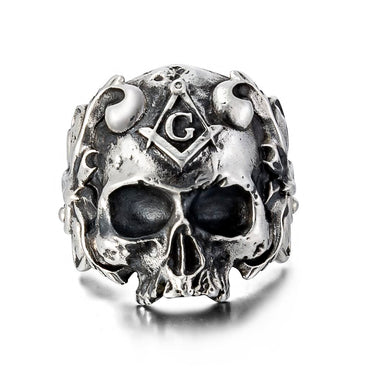 Silver Masonic Skull Ring