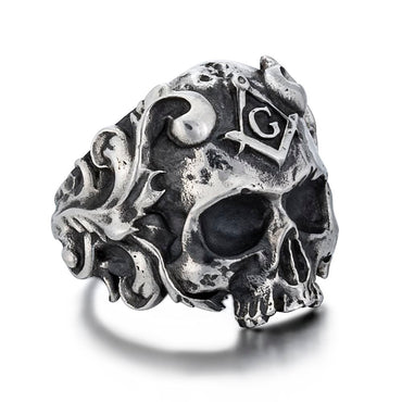 Silver Masonic Skull Ring