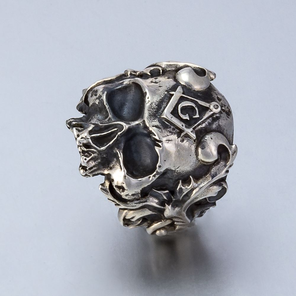 Silver Masonic Skull Ring