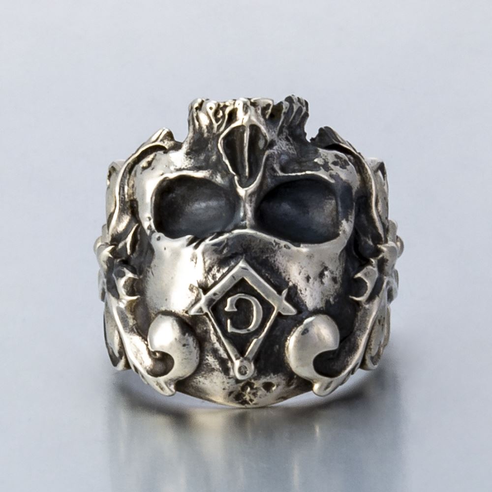 Silver Masonic Skull Ring