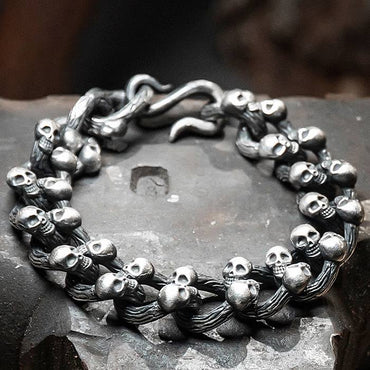 Silver Biker Multi Skull Bracelet