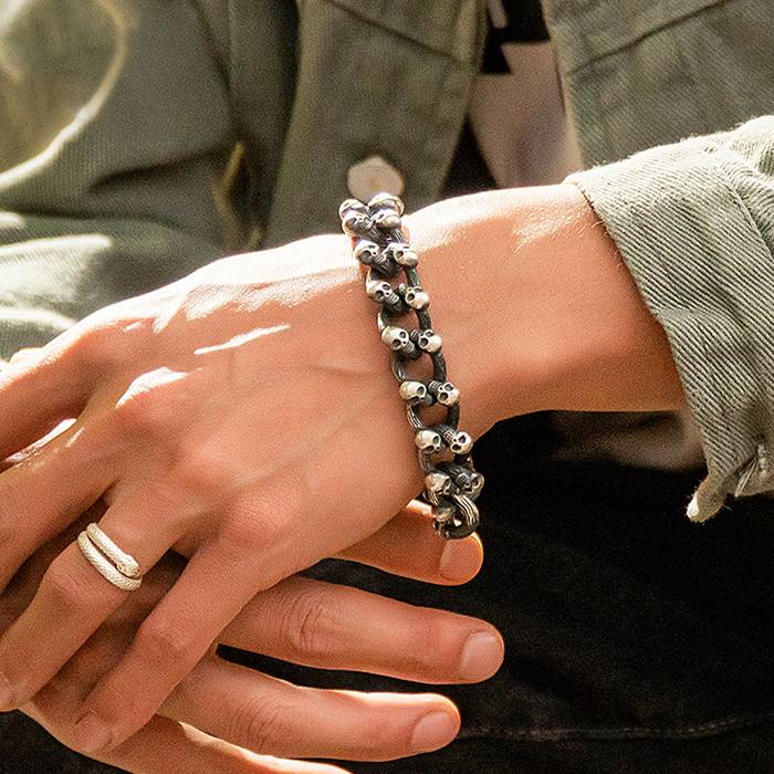 Silver Biker Multi Skull Bracelet