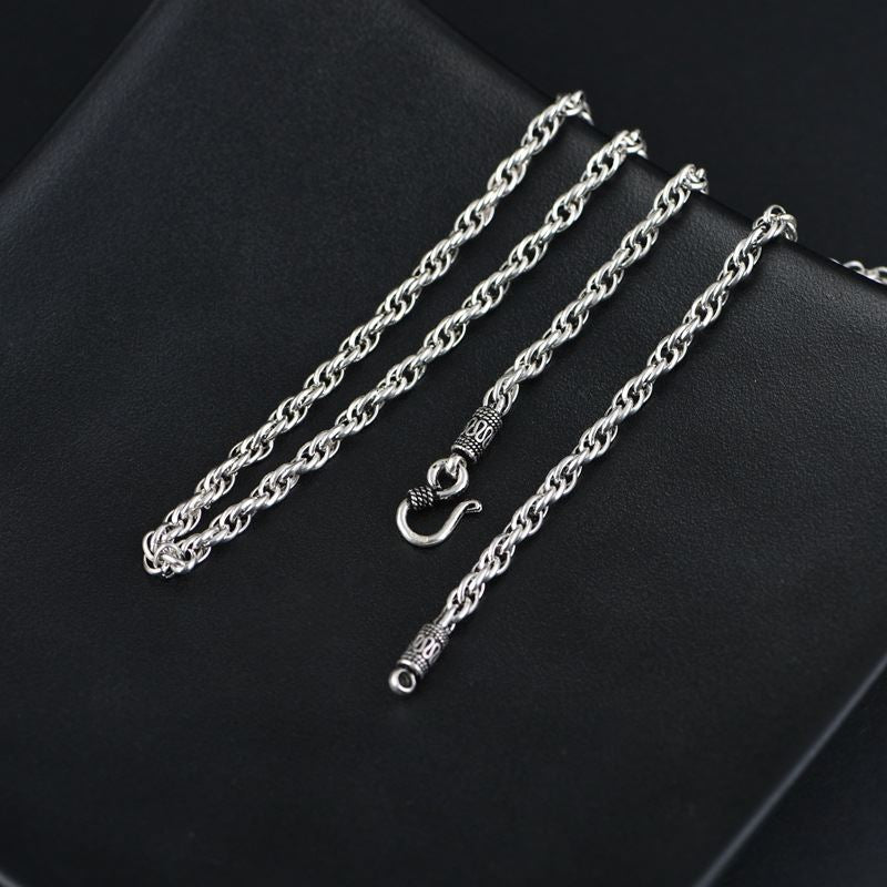 Sterling Silver 4mm Loose Rope Prince Of Wales Chain Necklace