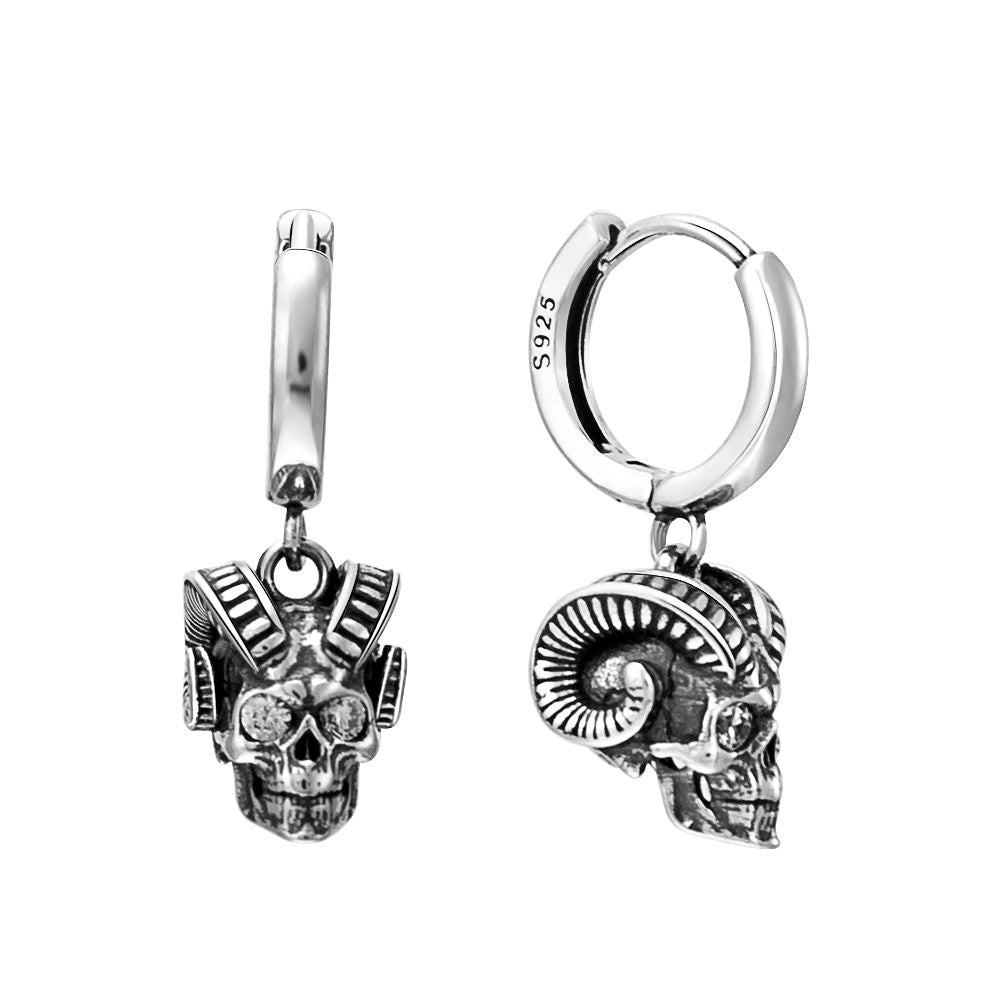 Skull Earring for Men  Black hoop with drop dangle cranium  Nadin Art  Design  Personalized Jewelry