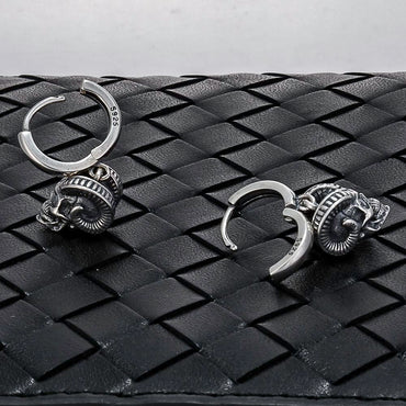 Mens Sterling Silver Satan Skull Earrings