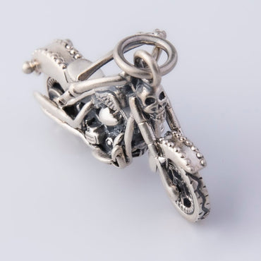 Silver Skull Motorcycle Pendant Necklace