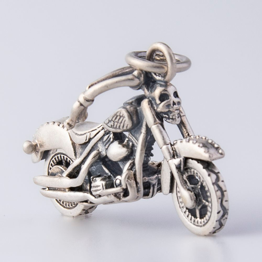 Silver Skull Motorcycle Pendant Necklace