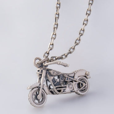 Silver Skull Motorcycle Pendant Necklace