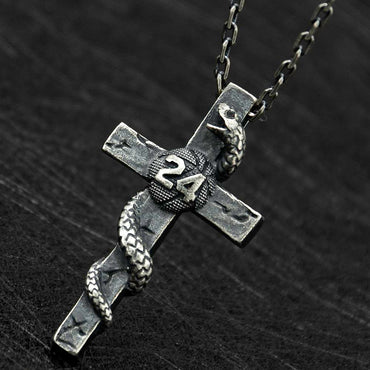 Silver Snake Cross Necklace