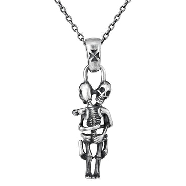 Silver Skeleton Couple Hug Pendant Necklace