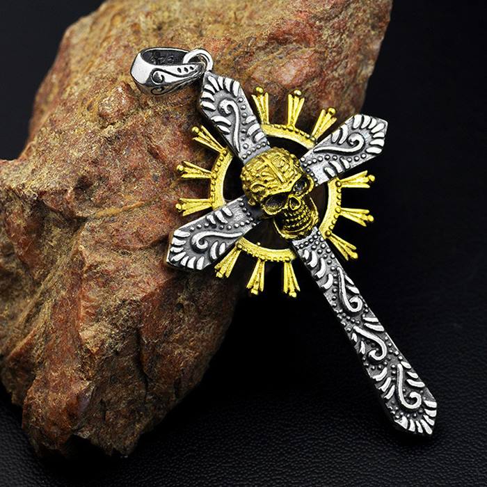 Sun Squash Blossom Cross Skull Pendant Necklace